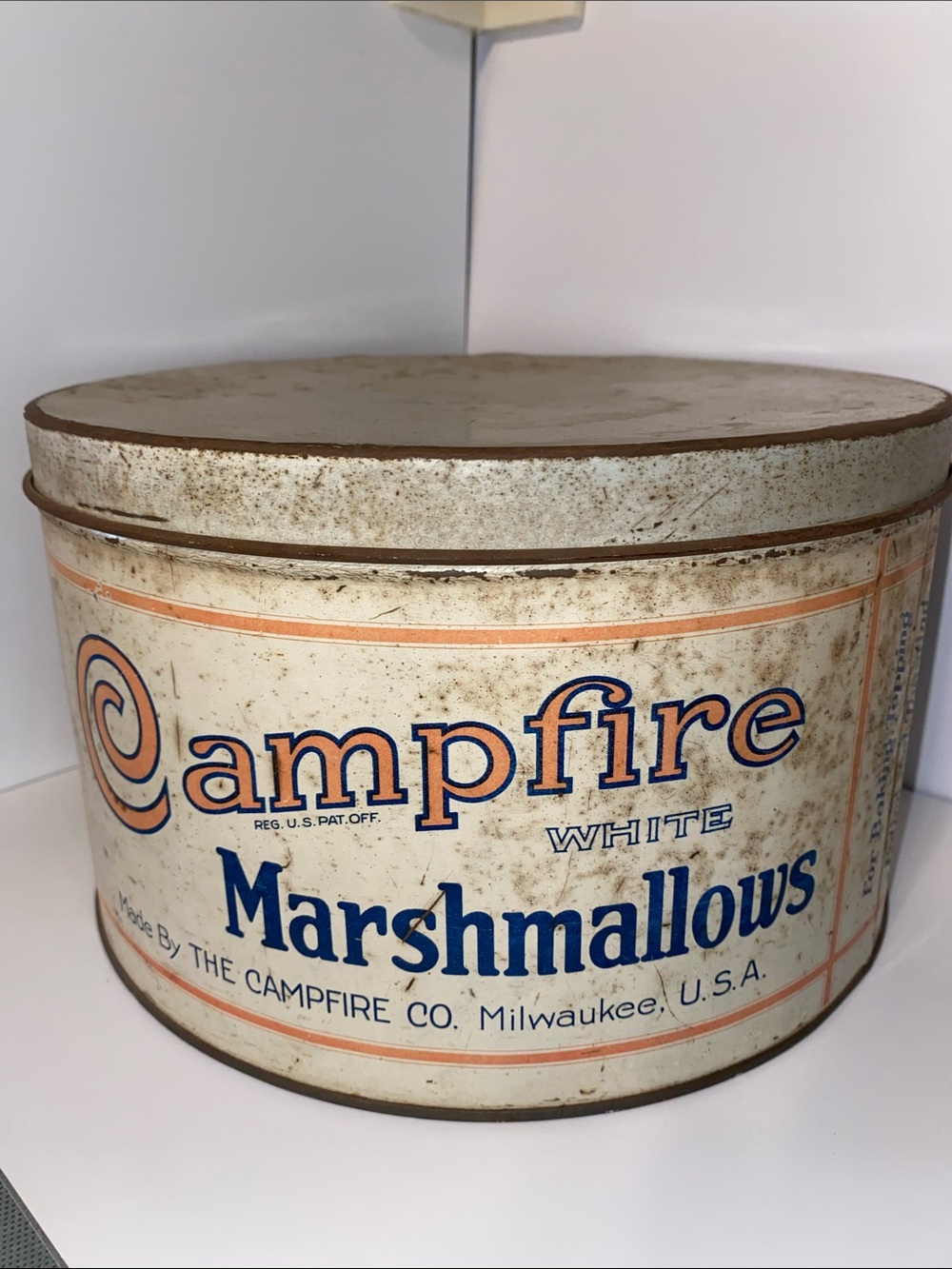 Campfire Marshmallows Vintage  5 lb Tin Milwaukee, WI Cambridge, Mass 20’s-30’s